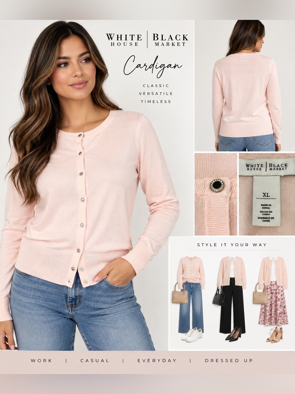 White House Black Market Light Pink Button-Front Cardigan